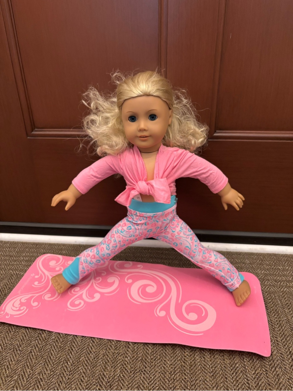 American Girl Pink & Blue Yoga Outfit with Mat